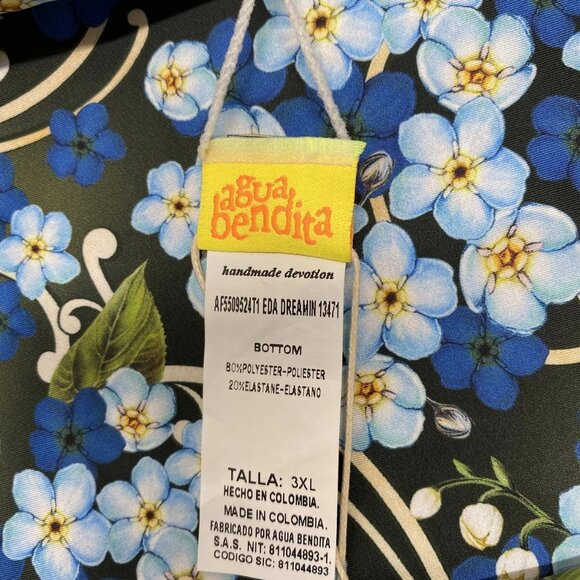 NEW AQUA BENDITA  Eda Side Tassel Bikini Bottom Blue/Green Floral Size 3XL - Picture 3 of 13